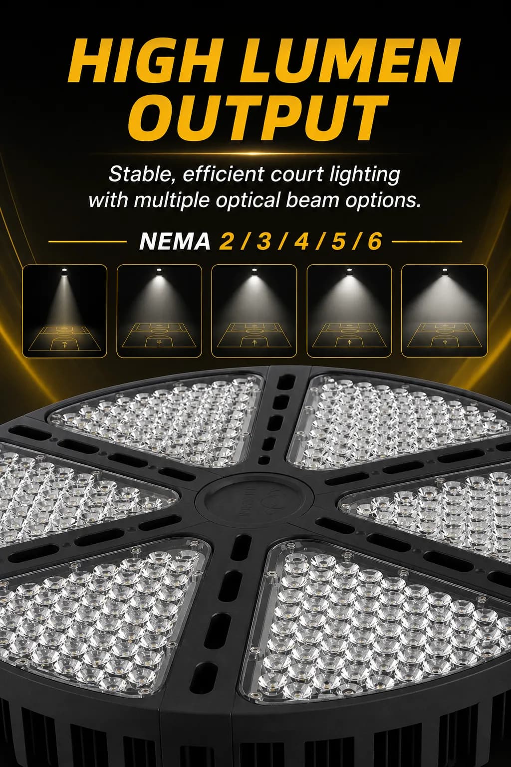 Court light optical beam and high-lumen output board