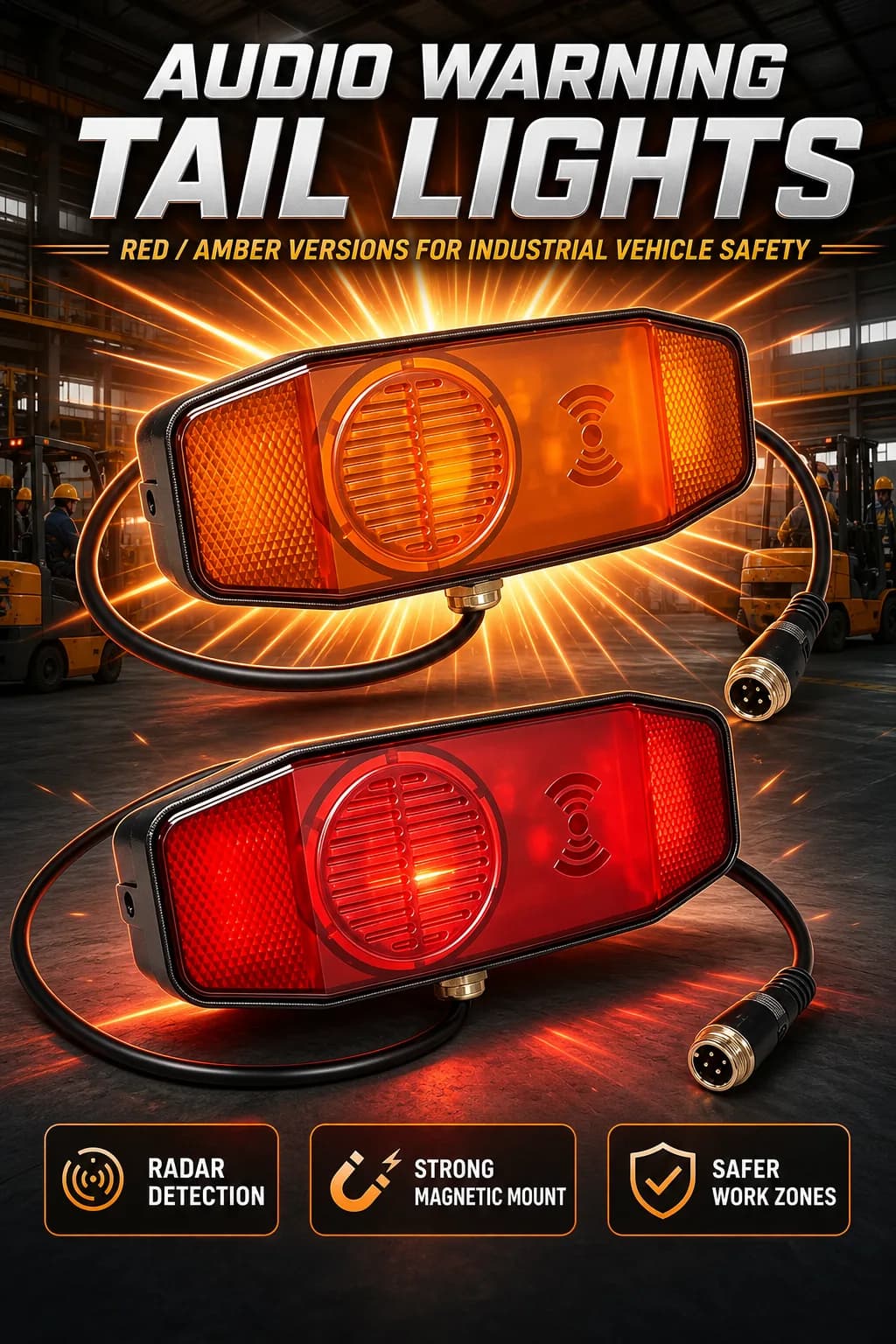 English feature poster for the forklift tail warning light