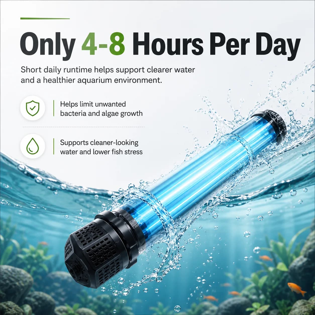 Submersible UV water sterilizer operating guidance