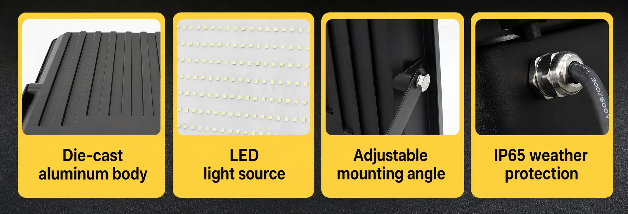 Feature cards for the slim LED flood light