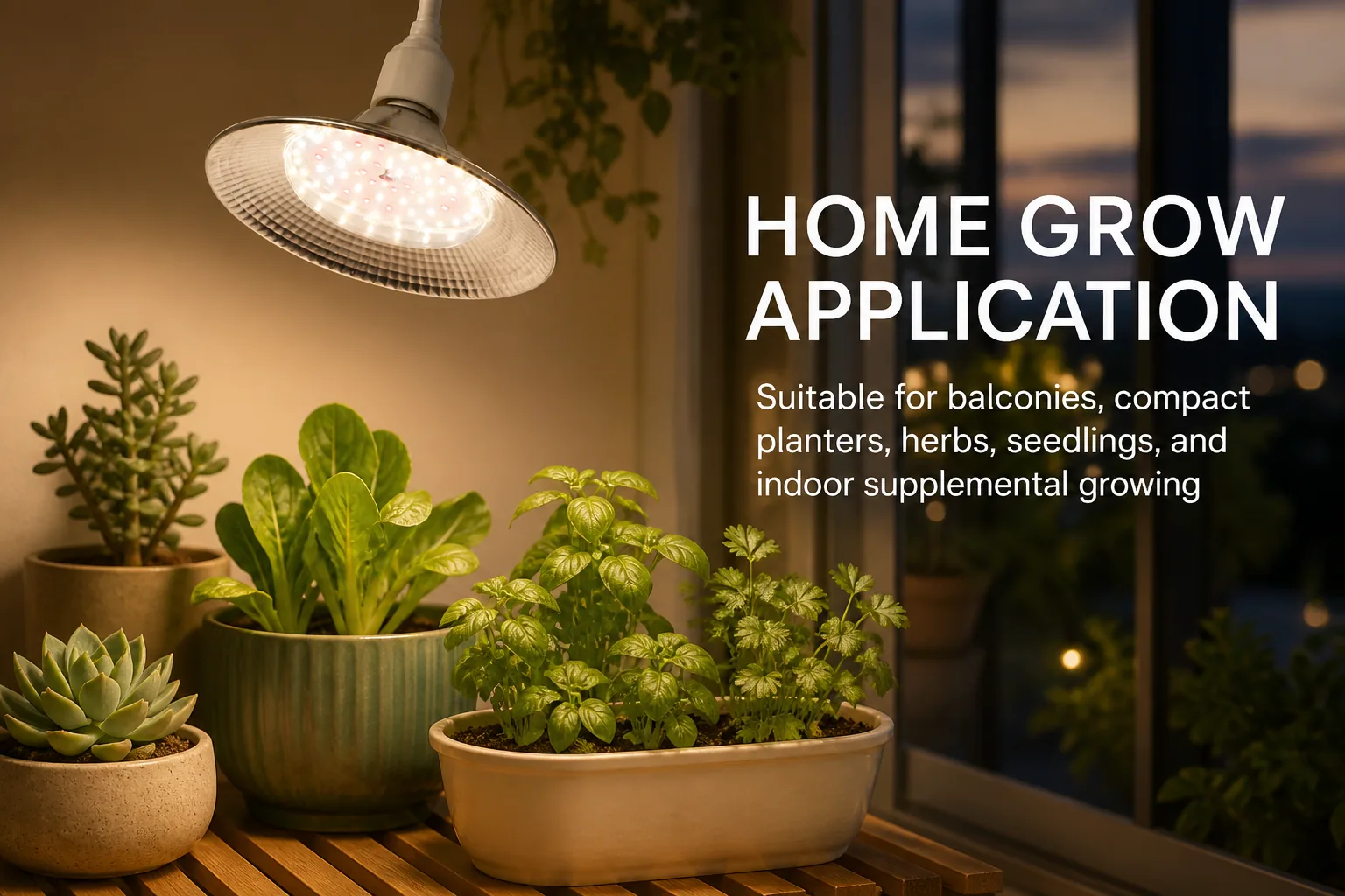 LED grow light used above compact indoor planters