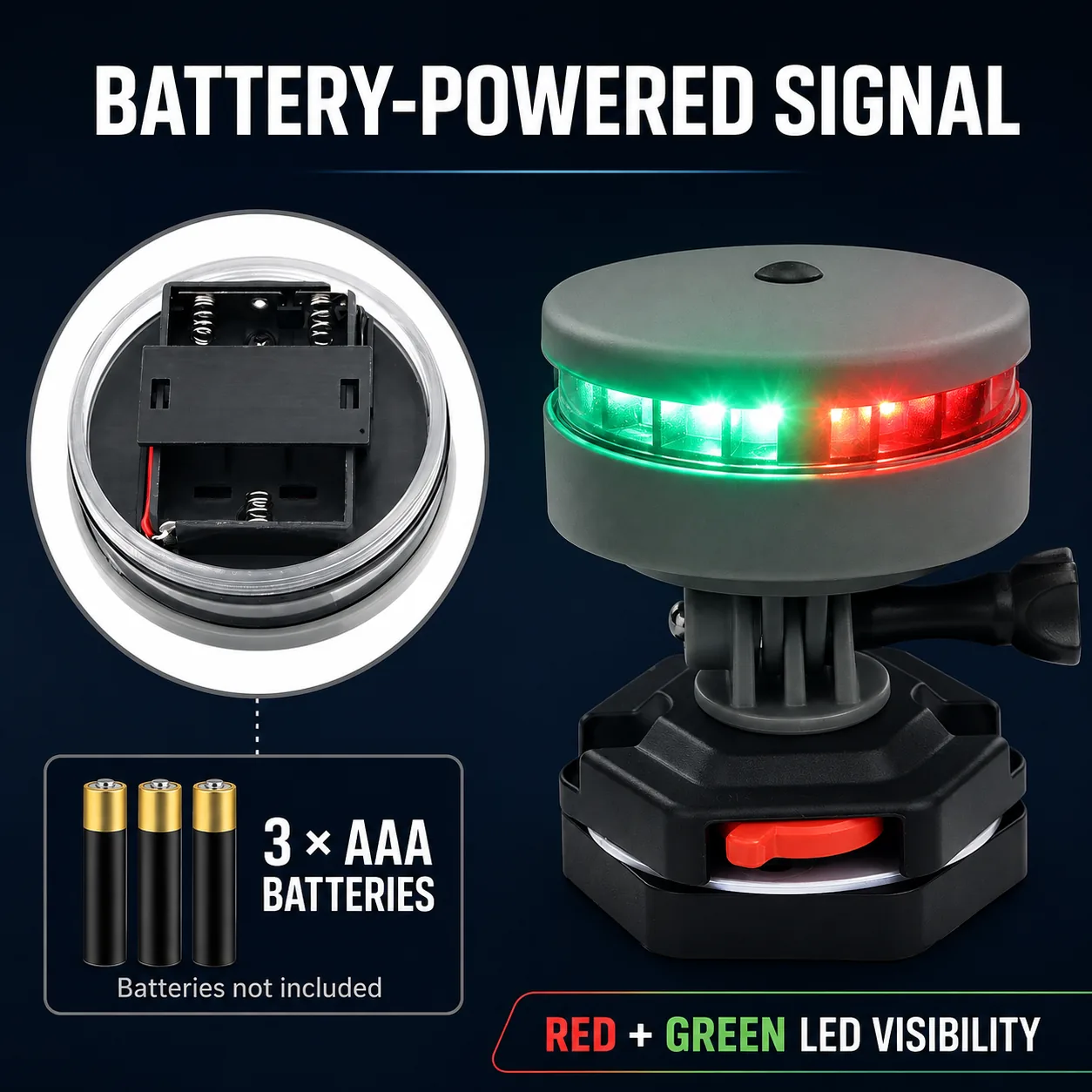 Battery compartment and red green LED output