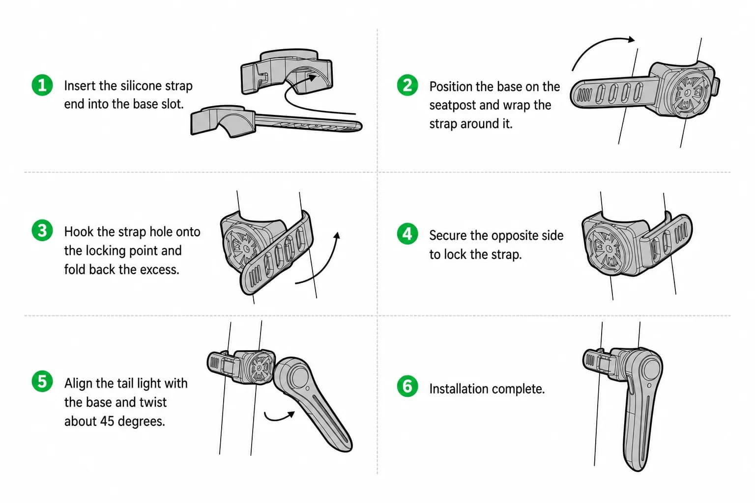 Seatpost installation steps for the bicycle tail light