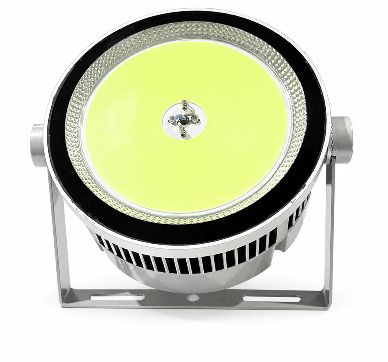 Front-facing round LED fishing light on a clean white background