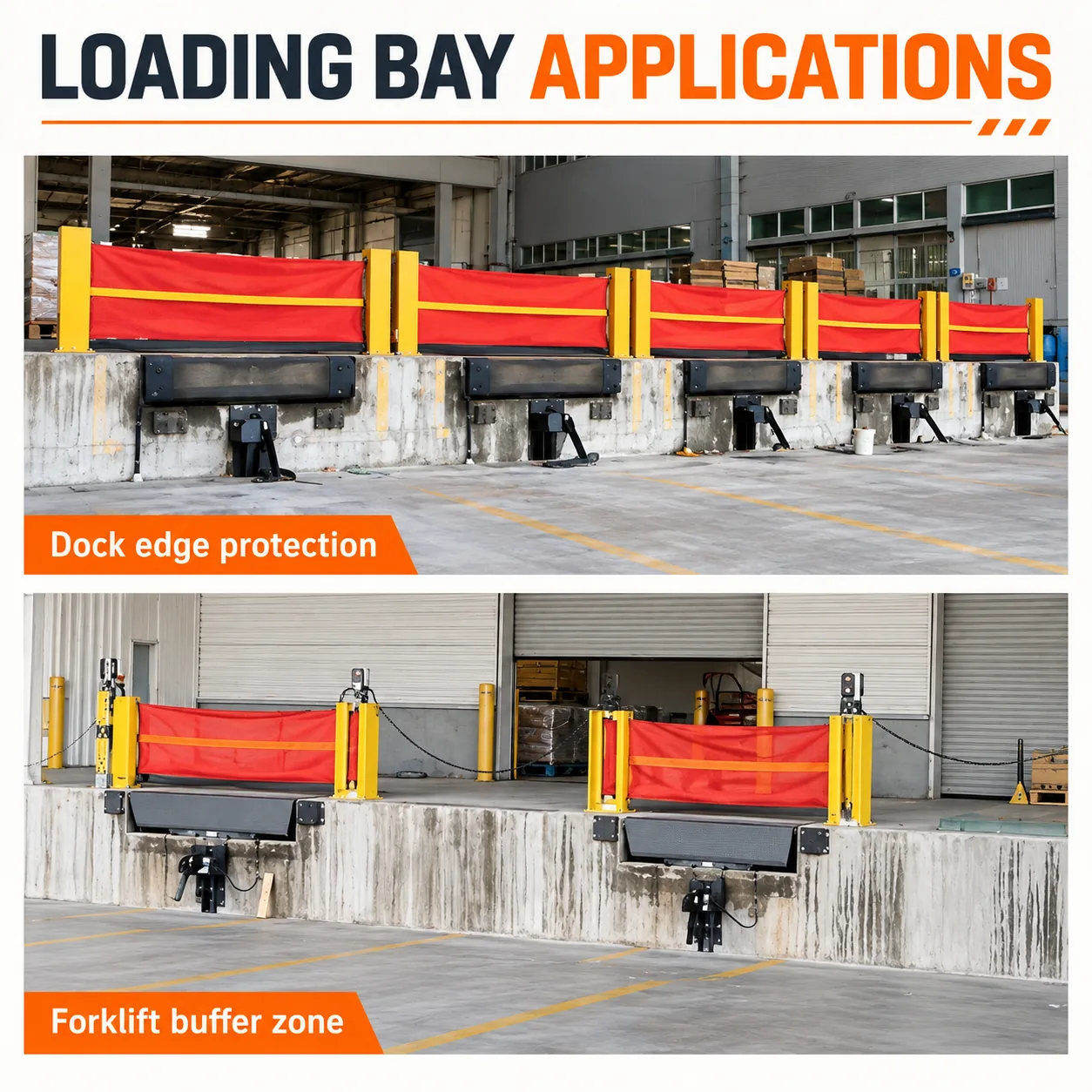 Flexible retractable impact barriers installed at warehouse loading bays
