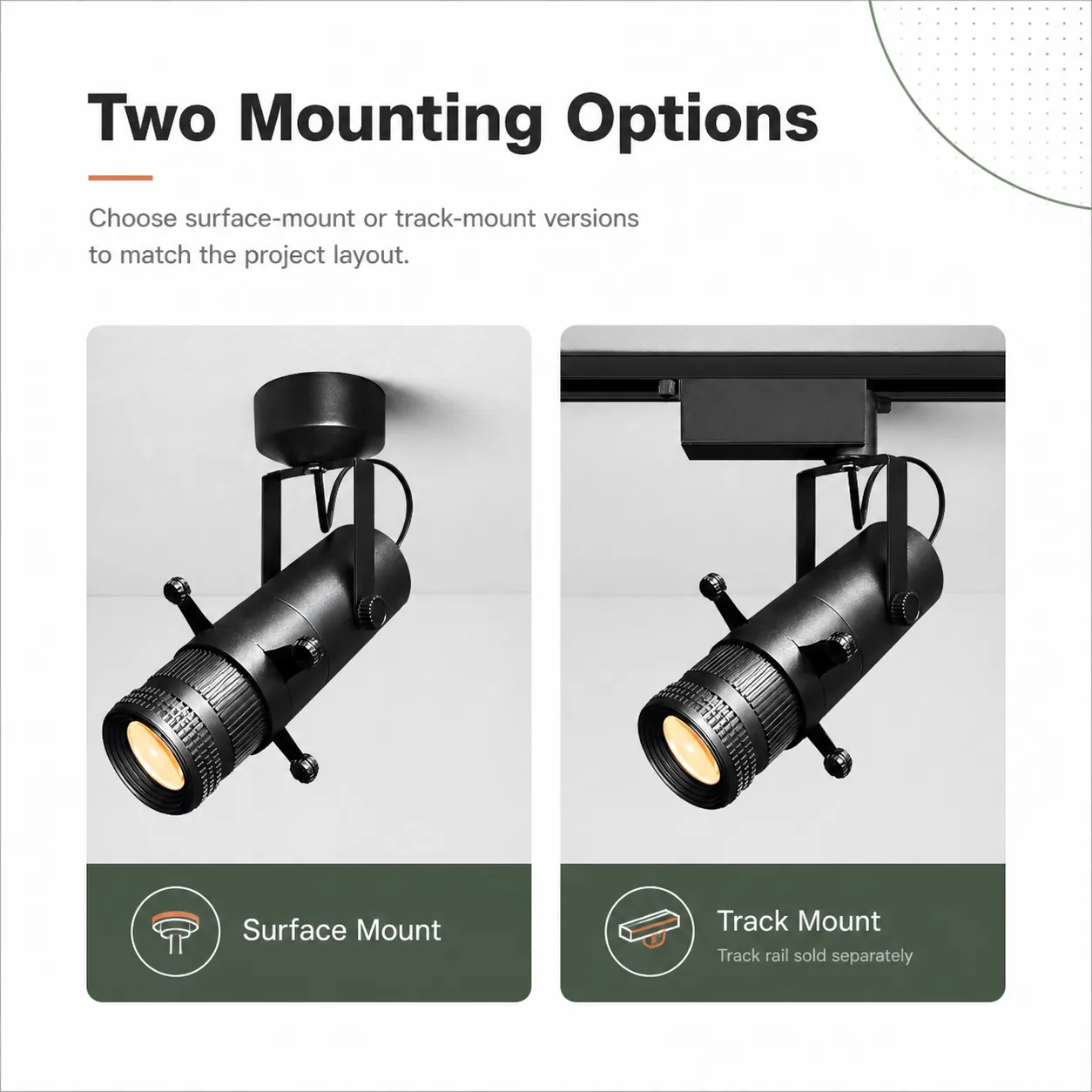 Museum cut-off spotlight mounting options board