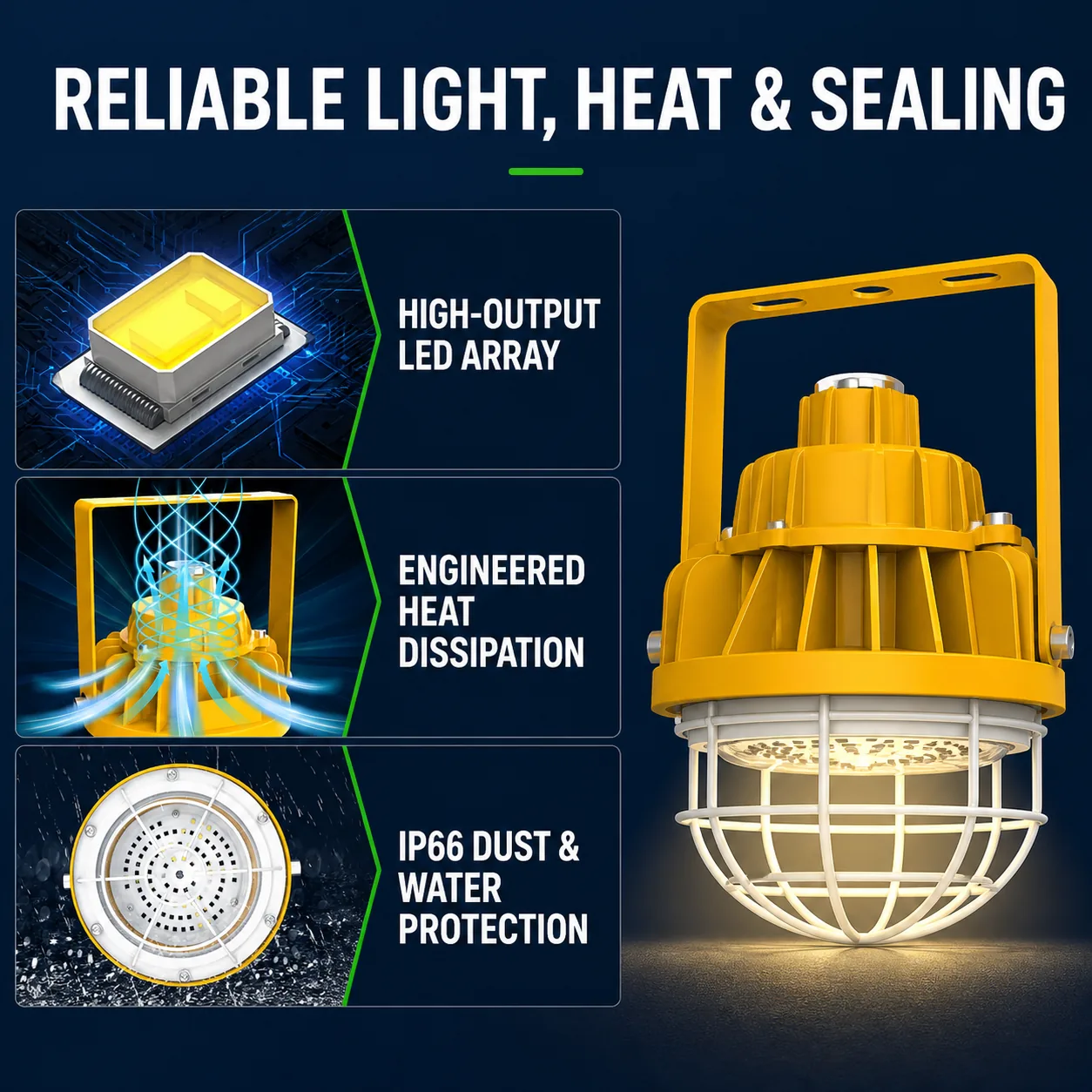 LED output, thermal management, and IP66 protection