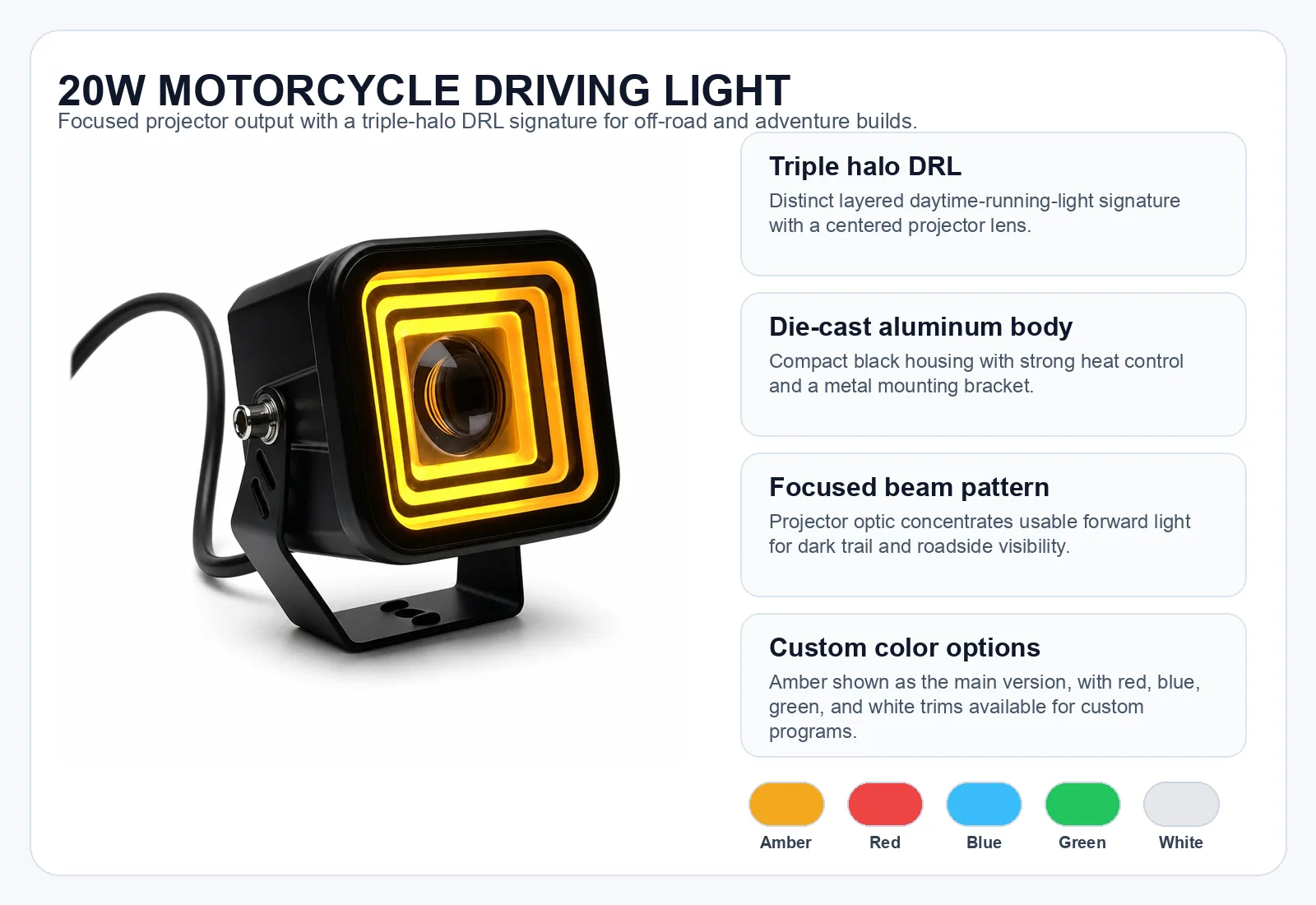English feature board for the motorcycle driving light