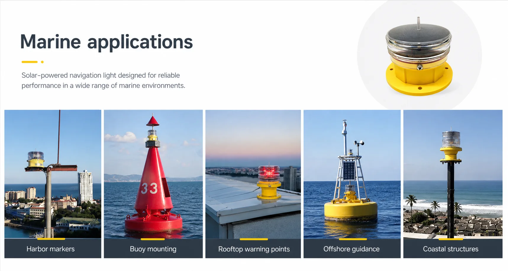 Marine application board for a solar navigation light