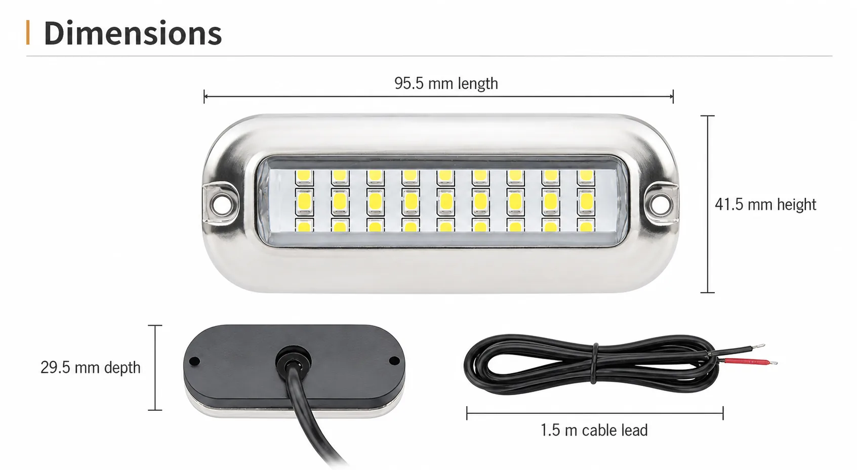 Dimensions board for the underwater light