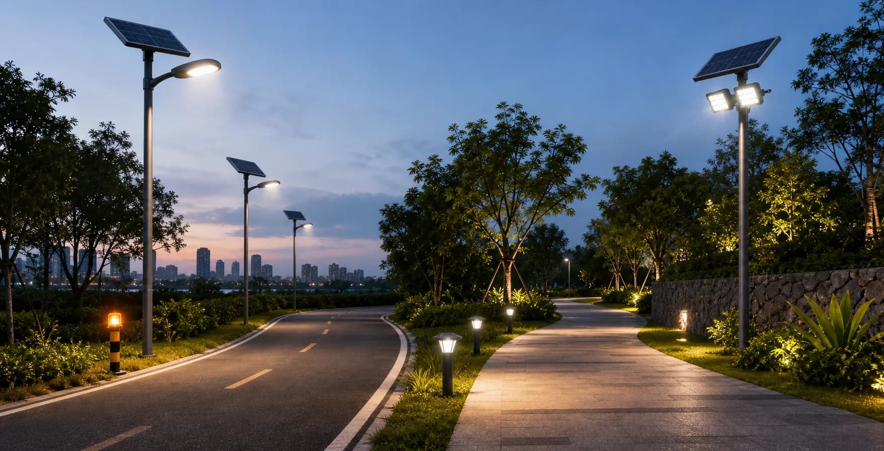 Solar outdoor lighting installation